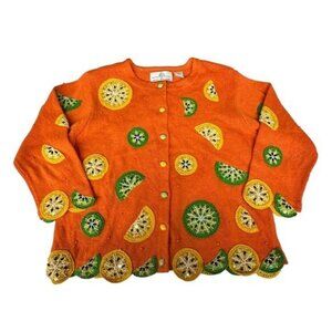Design Options M Citrus Cardigan Sweater Orange Lime Lemon Crochet Art to Wear